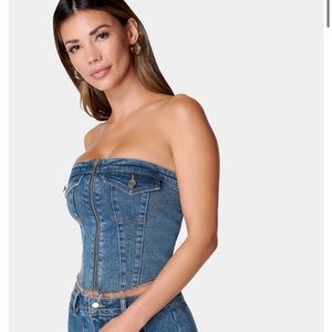 Zip front denim bustier top